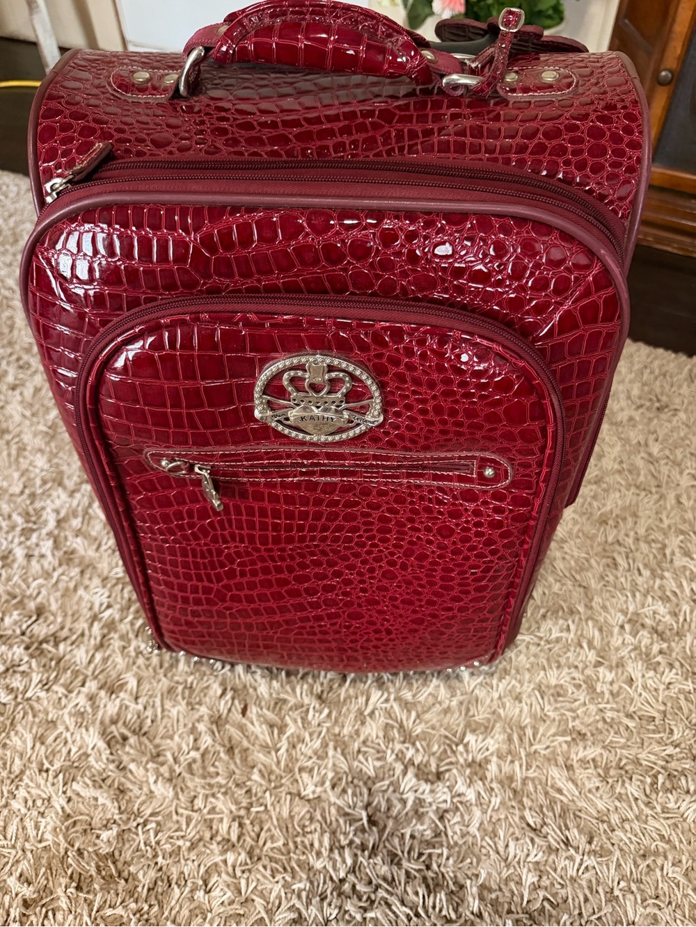 Kathy Van Zeeland Glossy Red Croc-Embossed Carry-On